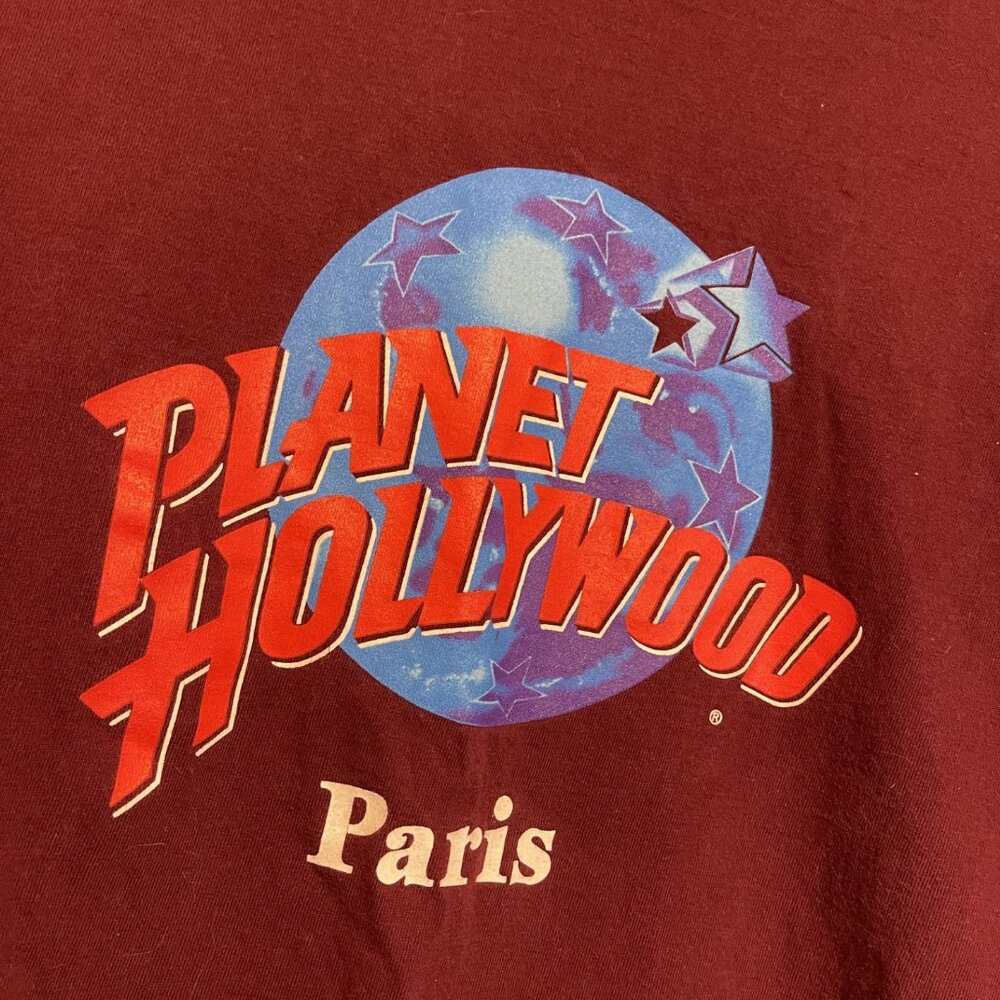 90's Vintage 1991 Planet Hollywood Paris T-Shirt M Burgundy/Red